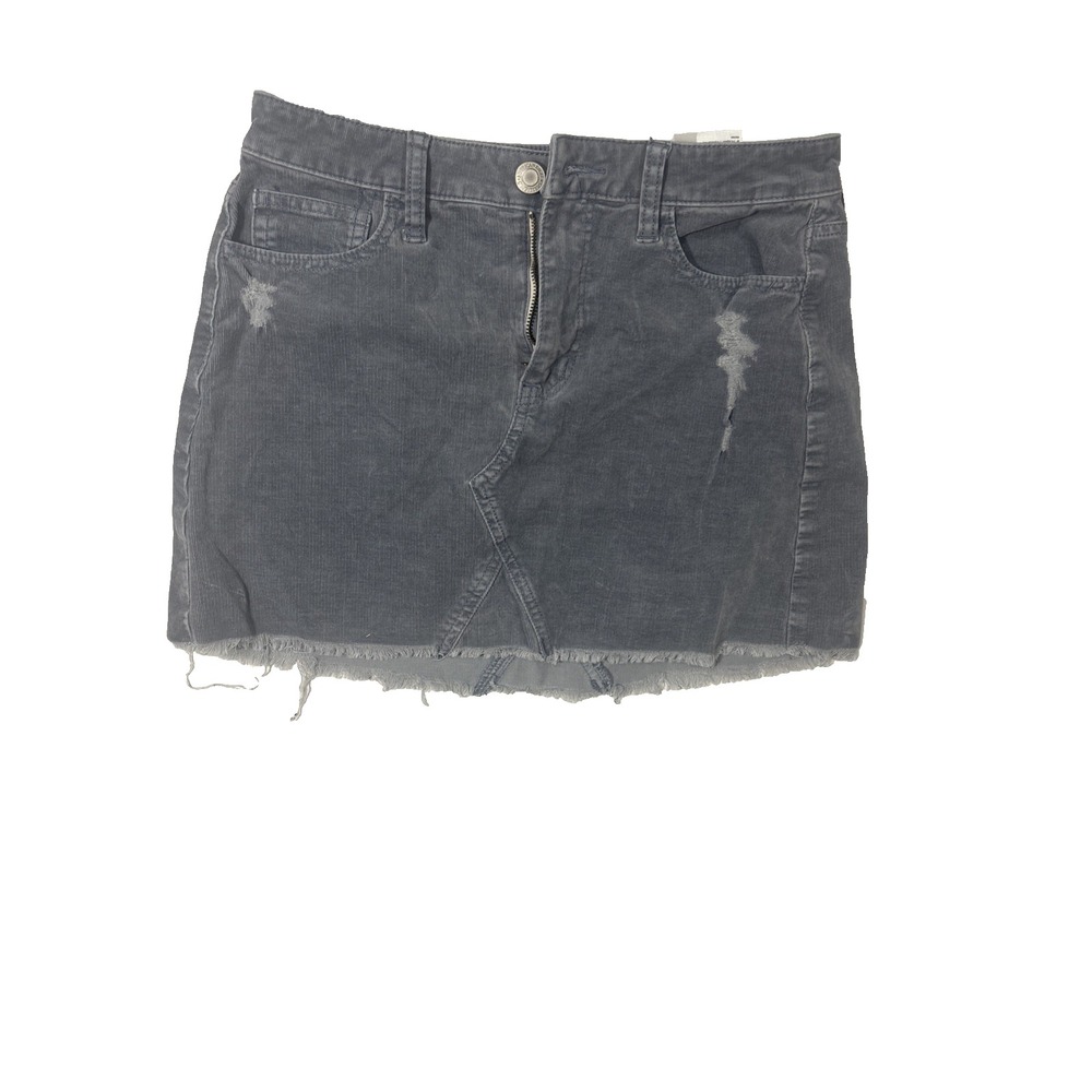 American Eagle Corduroy Skirt Womens 4 Gray Super Stretch X Mini Distressed Hem